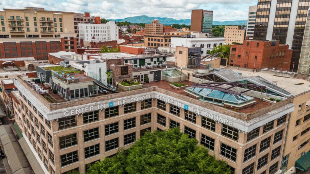 Center in the Square Rooftop drone daytime header